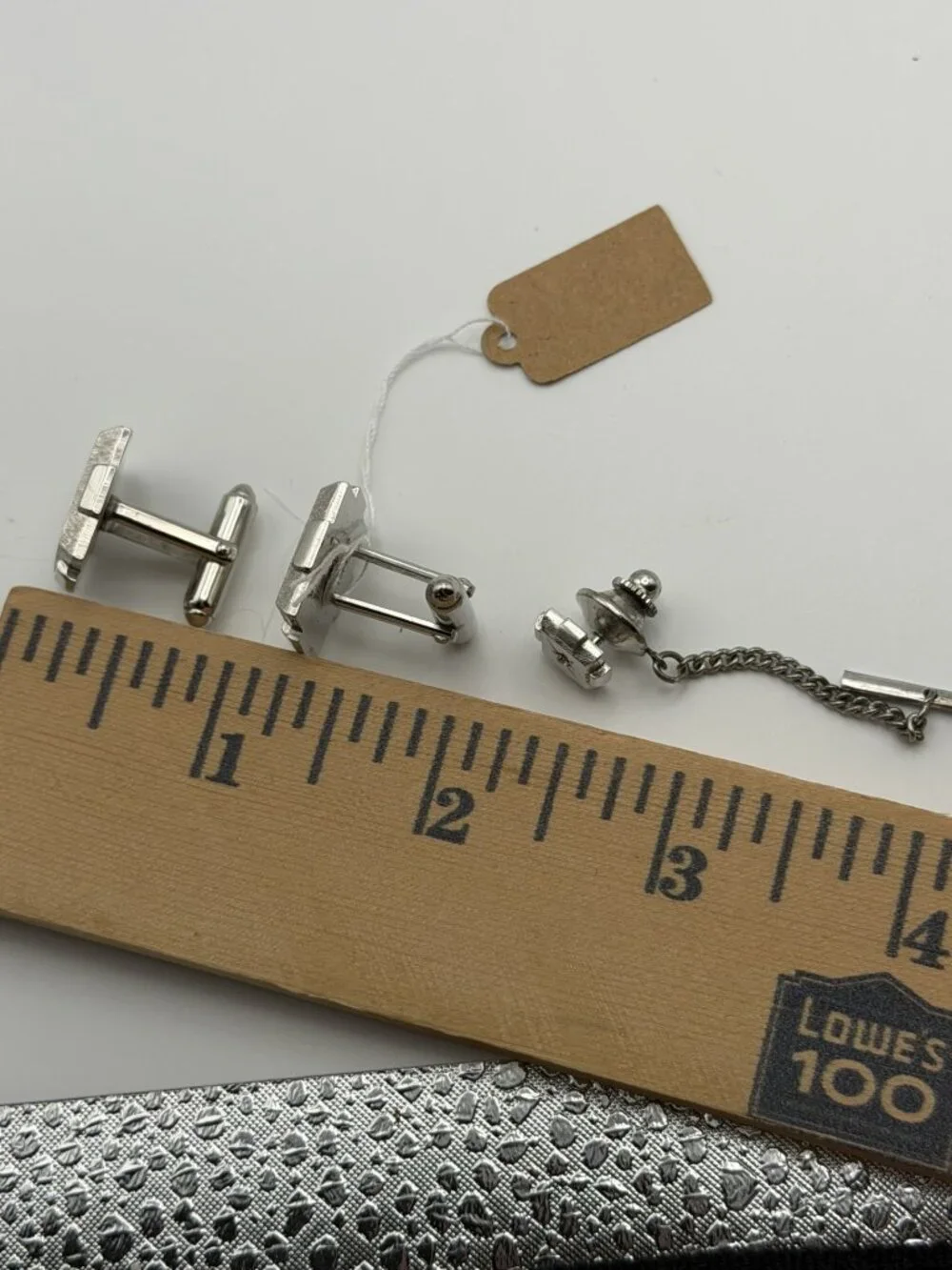 Vintage Silver Cufflinks and Tie Tack Set Starburst Design